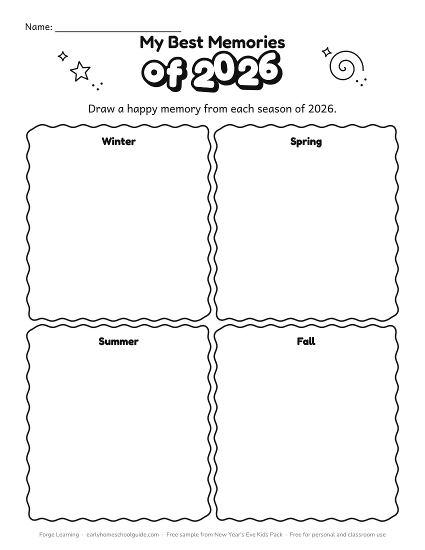 My best memories of 2026 drawing page for kids