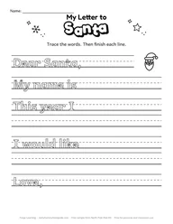 Traceable letter to Santa printable for kindergarten with primary lines